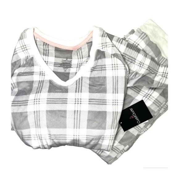 Cuddl Duds Womens Gray Plaid Velour V Neck Long Sleeve Pajama Set Plus Sz 2X New - Picture 3 of 8